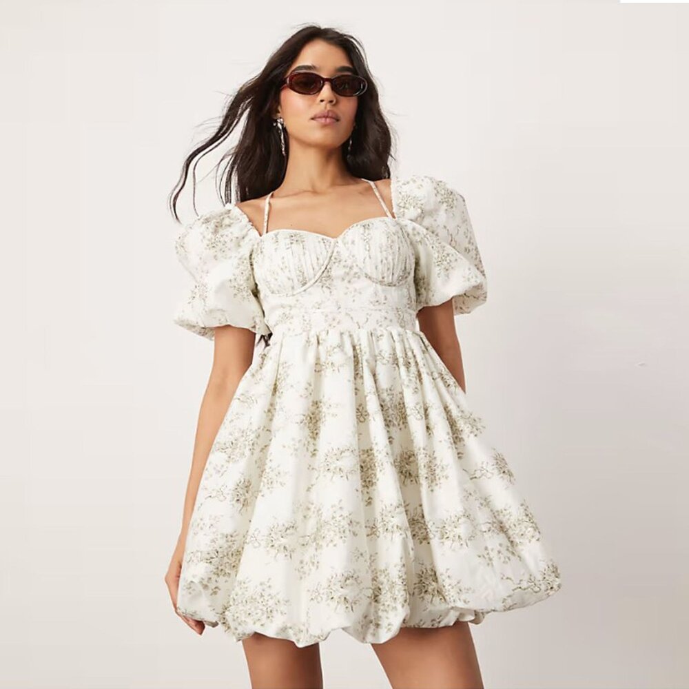 NWOT ASOS DESIGN  Bubble Floral Print‎ Mini Dress Size 14